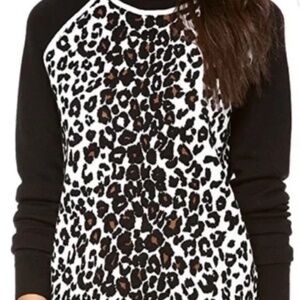 A.L.C. Black White Brown Colorblock Leopard Animal Print Sweater, Size M